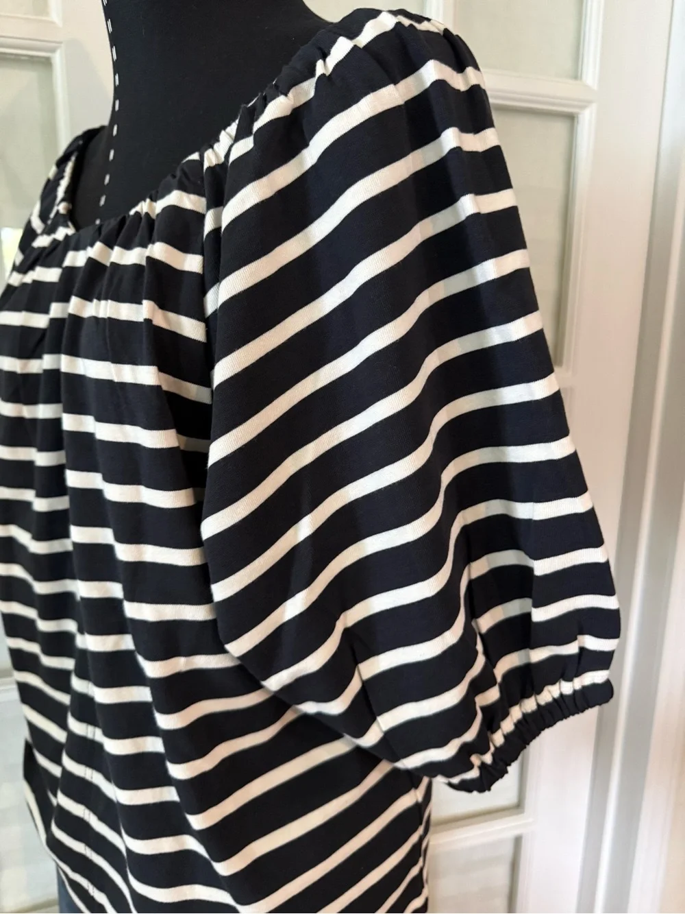 J. Crew Black and White Striped Off-Shoulder Blouse